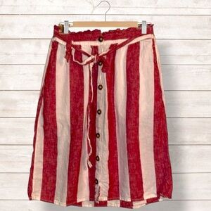 ‼️A..N.A. Striped red & White Tie Belt Midi SKIRT